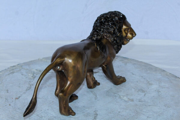 Small Bronze Lion Sculpture Walking Pose Animal Art 15" x 5" x 8"H - Image 8