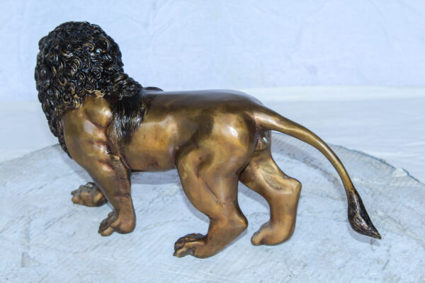 Small Bronze Lion Sculpture Walking Pose Animal Art 15" x 5" x 8"H - Image 10