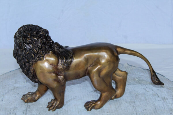 Small Bronze Lion Sculpture Walking Pose Animal Art 15" x 5" x 8"H - Image 11
