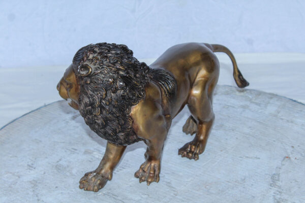Small Bronze Lion Sculpture Walking Pose Animal Art 15" x 5" x 8"H - Image 12