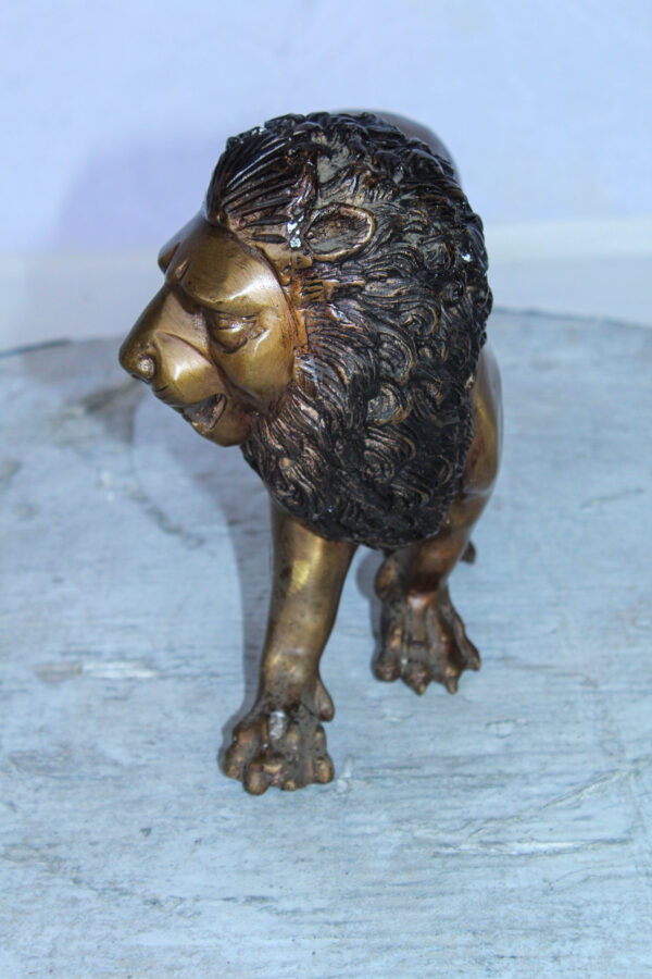 Small Bronze Lion Sculpture Walking Pose Animal Art 15" x 5" x 8"H - Image 13
