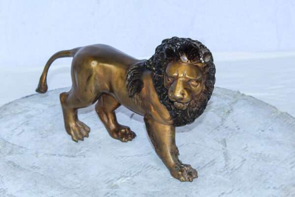 Small Bronze Lion Sculpture Walking Pose Animal Art 15" x 5" x 8"H - Image 2