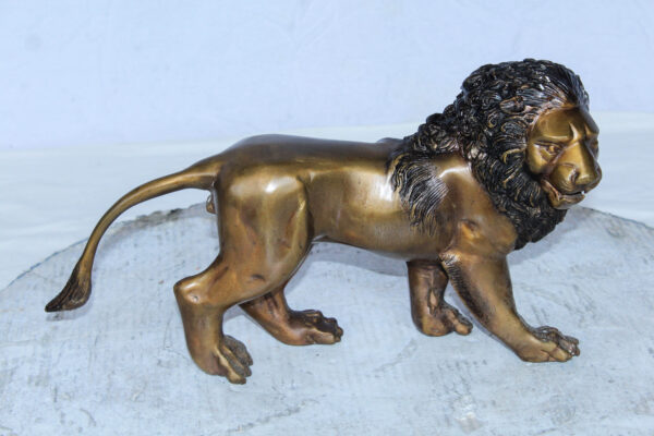 Small Bronze Lion Sculpture Walking Pose Animal Art 15" x 5" x 8"H - Image 3