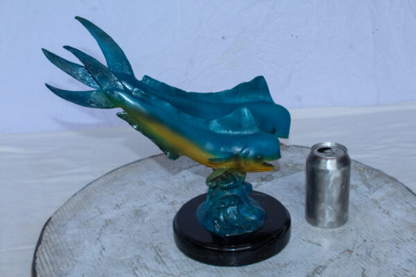Bronze Mahi Mahi Dolphin Fish Bronze Statue on Marble Base 15" x 7" x 13"H - Image 2