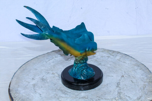 Bronze Mahi Mahi Dolphin Fish Bronze Statue on Marble Base 15" x 7" x 13"H - Image 3