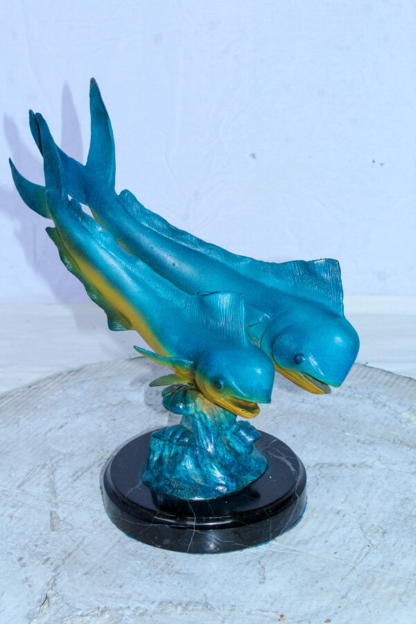 Bronze Mahi Mahi Dolphin Fish Bronze Statue on Marble Base 15" x 7" x 13"H - Image 9