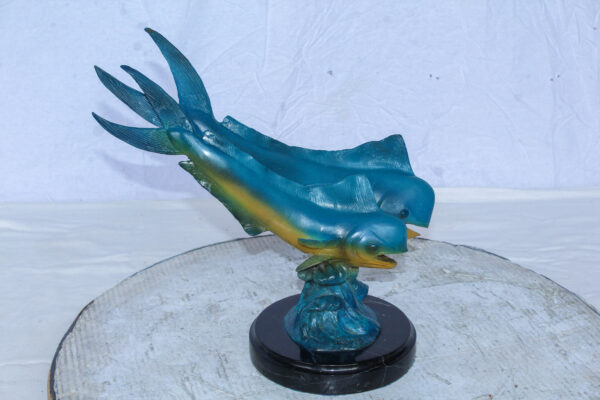 Bronze Mahi Mahi Dolphin Fish Bronze Statue on Marble Base 15" x 7" x 13"H - Image 10