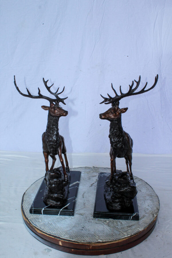 Bronze Pair of Deer Statues on Marble Base Lost Wax Method 15" x 10" x 21"H - Image 4