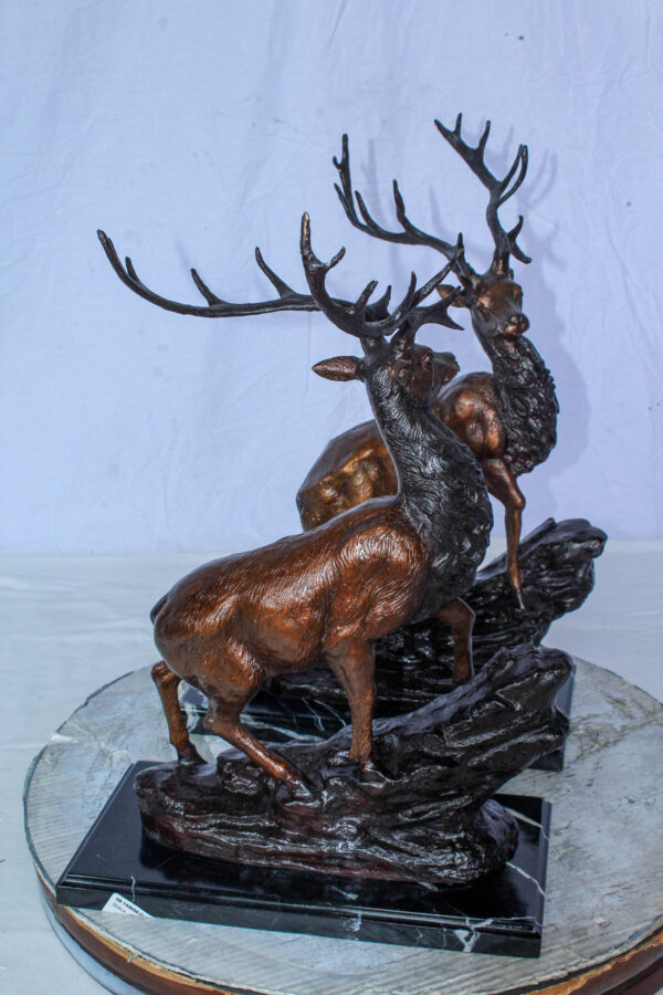 Bronze Pair of Deer Statues on Marble Base Lost Wax Method 15" x 10" x 21"H - Image 7