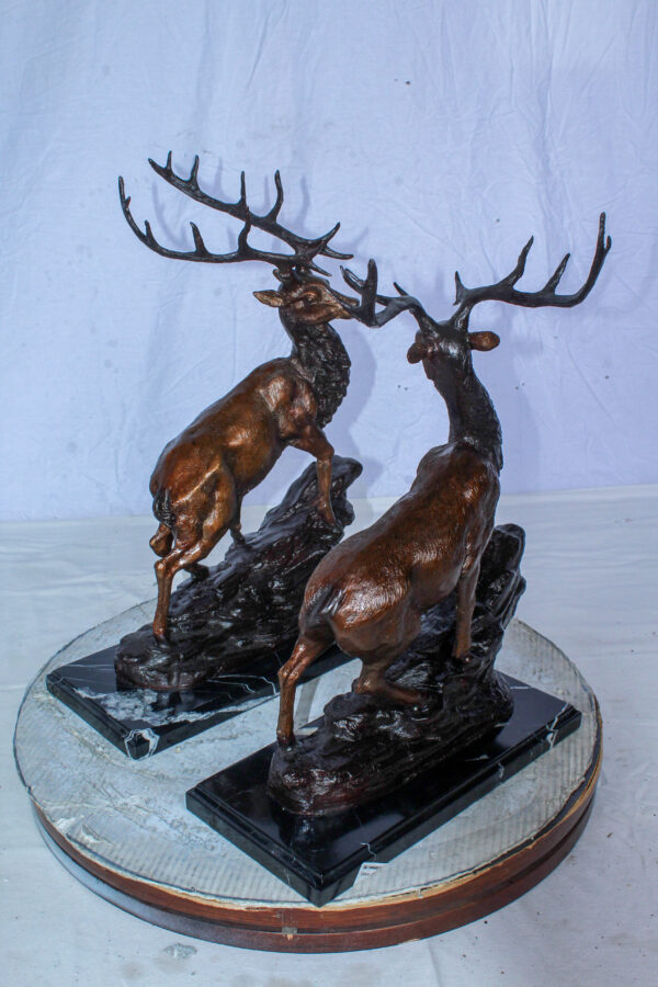 Bronze Pair of Deer Statues on Marble Base Lost Wax Method 15" x 10" x 21"H - Image 8