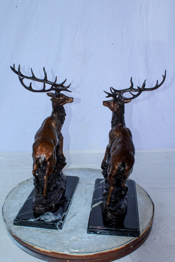 Bronze Pair of Deer Statues on Marble Base Lost Wax Method 15" x 10" x 21"H - Image 9