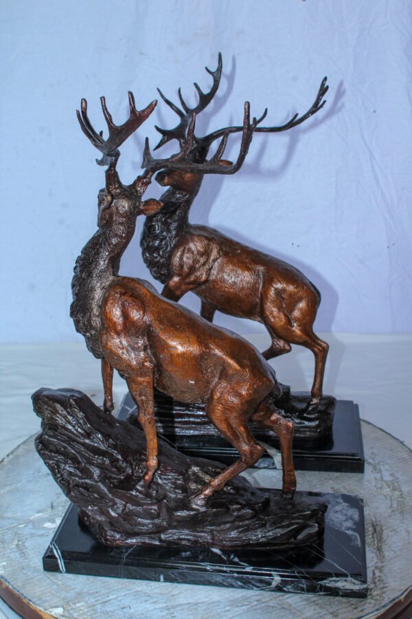 Bronze Pair of Deer Statues on Marble Base Lost Wax Method 15" x 10" x 21"H - Image 11