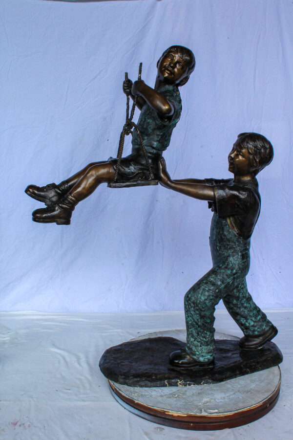 Boy Pushing Girl on Swing Bronze Statue Outdoor Decor 39" x 13" x 44"H - Image 12