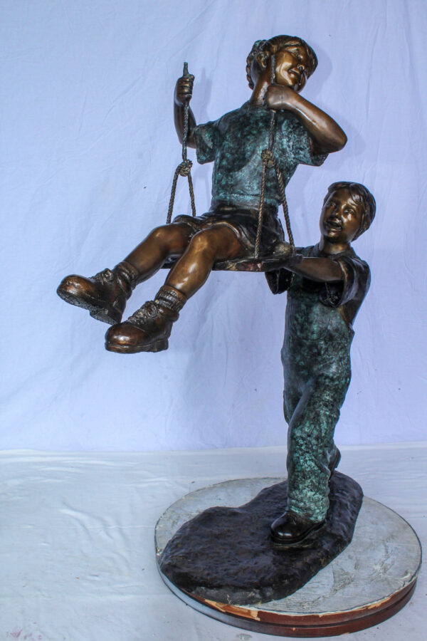 Boy Pushing Girl on Swing Bronze Statue Outdoor Decor 39" x 13" x 44"H - Image 2