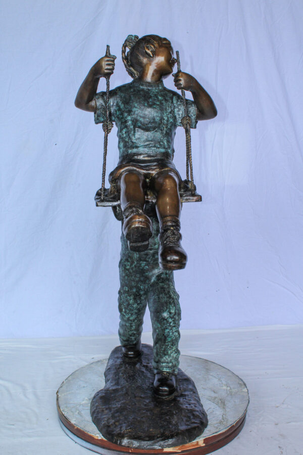 Boy Pushing Girl on Swing Bronze Statue Outdoor Decor 39" x 13" x 44"H - Image 3