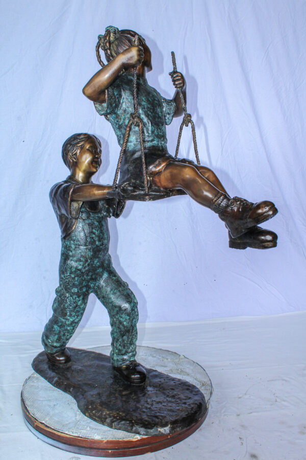Boy Pushing Girl on Swing Bronze Statue Outdoor Decor 39" x 13" x 44"H - Image 4