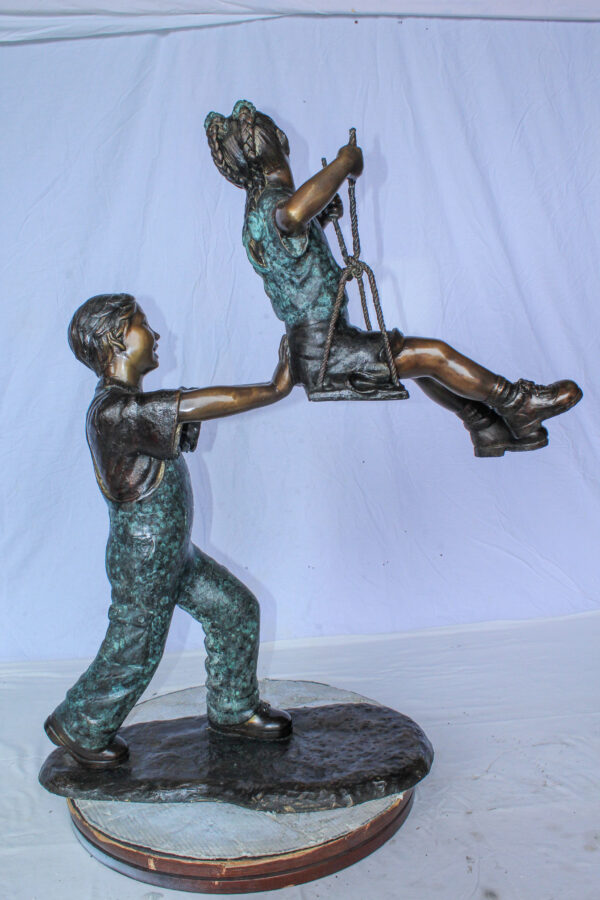Boy Pushing Girl on Swing Bronze Statue Outdoor Decor 39" x 13" x 44"H - Image 5
