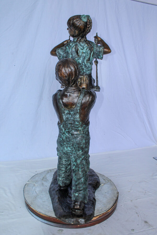 Boy Pushing Girl on Swing Bronze Statue Outdoor Decor 39" x 13" x 44"H - Image 7