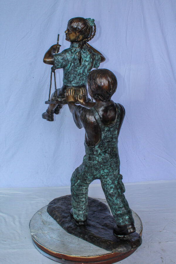 Boy Pushing Girl on Swing Bronze Statue Outdoor Decor 39" x 13" x 44"H - Image 8