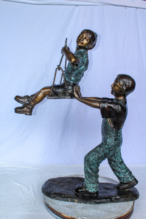 Boy Pushing Girl on Swing Bronze Statue Outdoor Decor 39" x 13" x 44"H - Image 9