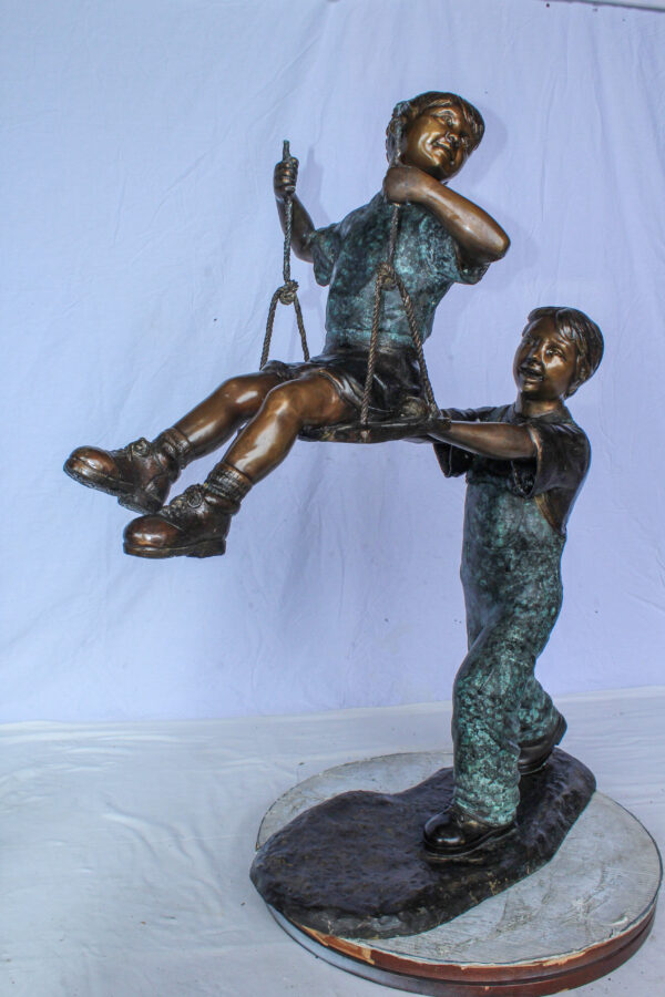 Boy Pushing Girl on Swing Bronze Statue Outdoor Decor 39" x 13" x 44"H - Image 10