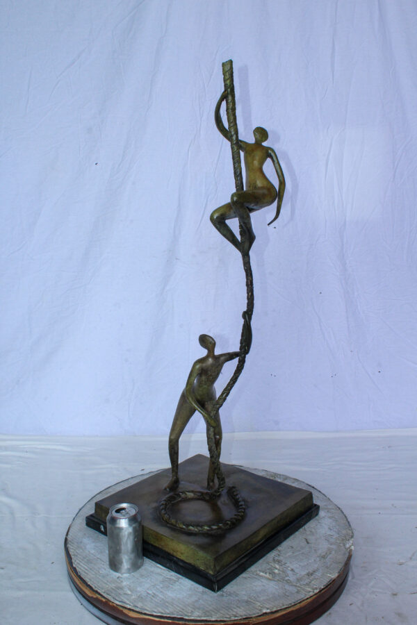 Bronze Abstract Figures Climbing Rope Sculpture on Base 14" x 14" x 38"H - Image 3