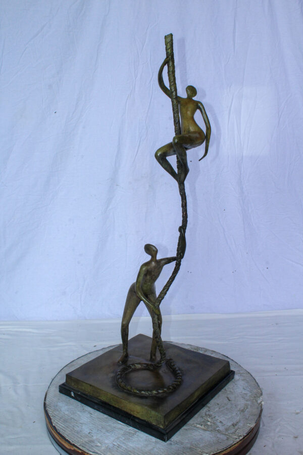 Bronze Abstract Figures Climbing Rope Sculpture on Base 14" x 14" x 38"H - Image 4