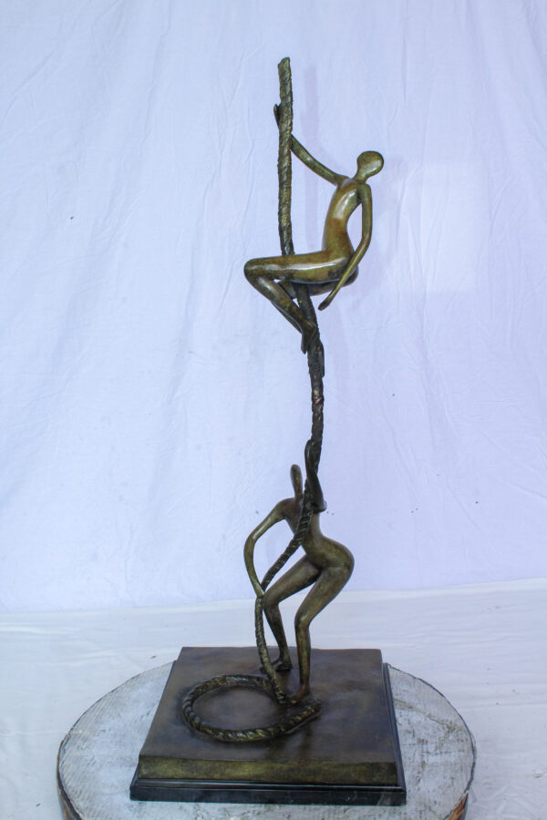 Bronze Abstract Figures Climbing Rope Sculpture on Base 14" x 14" x 38"H - Image 5