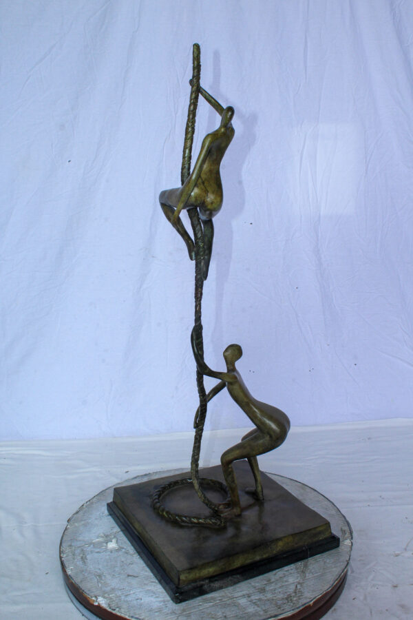Bronze Abstract Figures Climbing Rope Sculpture on Base 14" x 14" x 38"H - Image 6