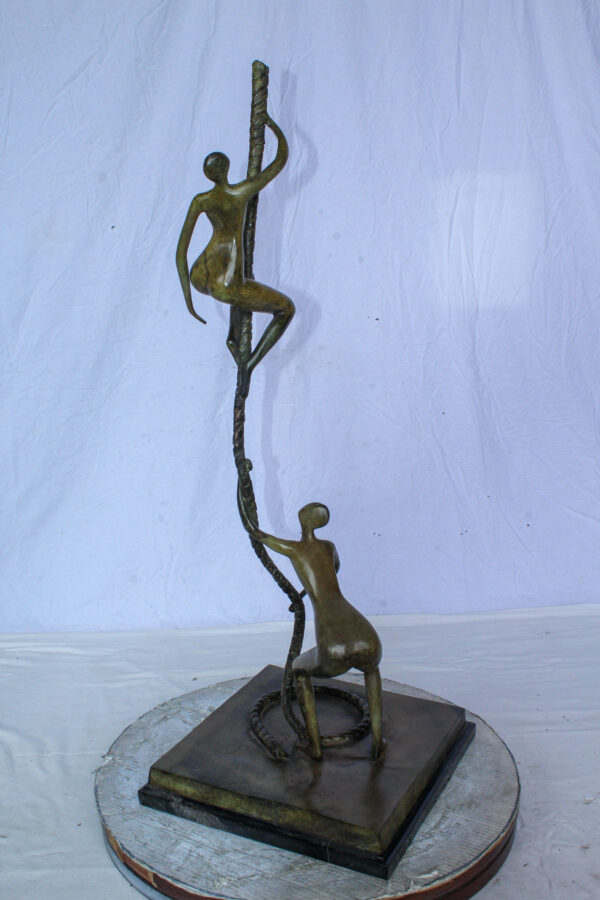 Bronze Abstract Figures Climbing Rope Sculpture on Base 14" x 14" x 38"H - Image 7