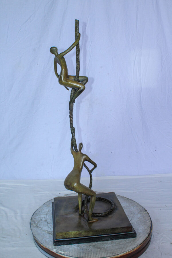 Bronze Abstract Figures Climbing Rope Sculpture on Base 14" x 14" x 38"H - Image 8