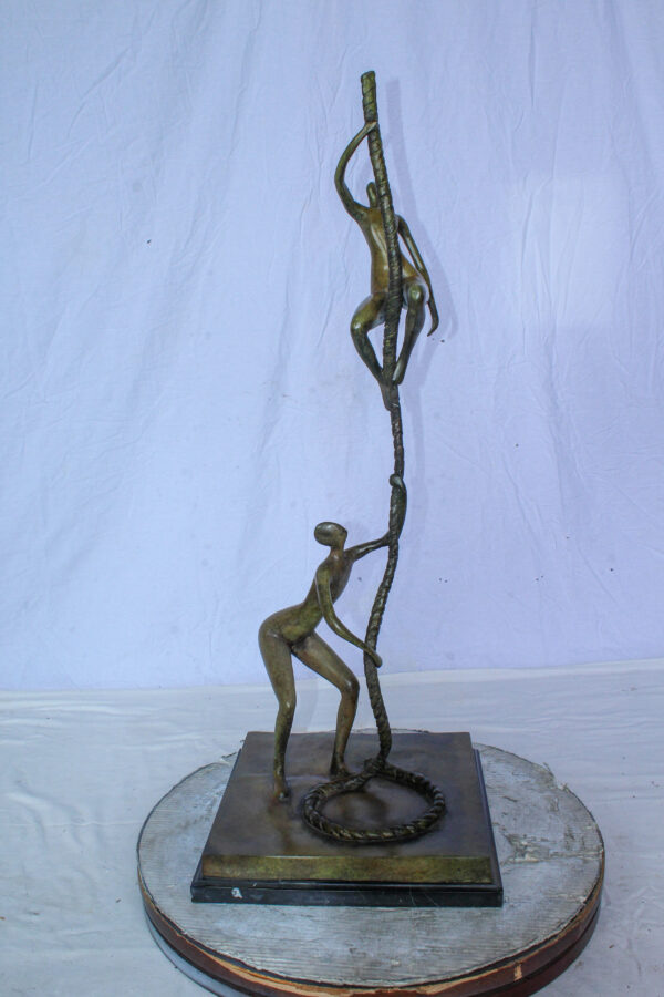 Bronze Abstract Figures Climbing Rope Sculpture on Base 14" x 14" x 38"H - Image 10