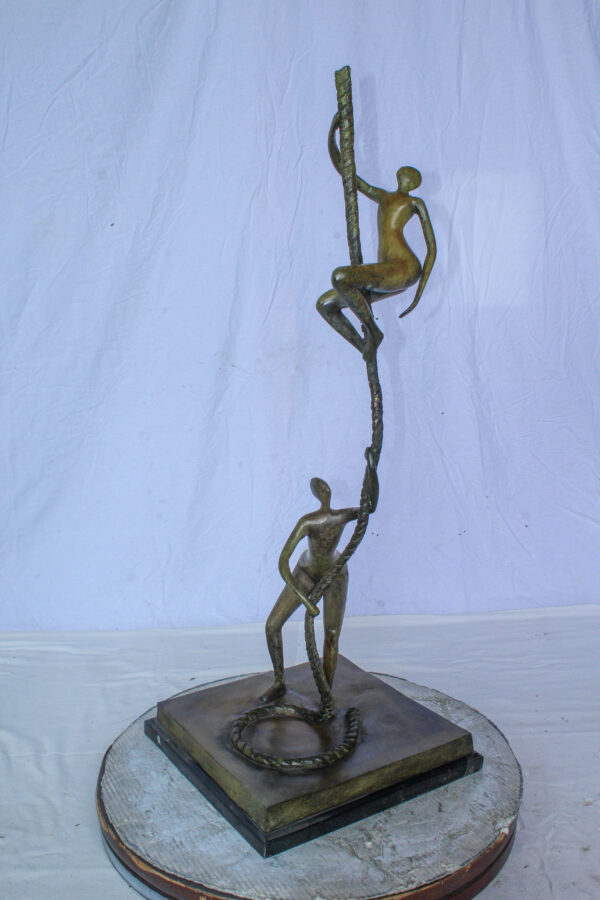 Bronze Abstract Figures Climbing Rope Sculpture on Base 14" x 14" x 38"H - Image 11