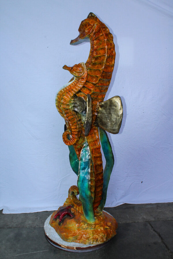 Large Bronze Seahorse and Baby Ocean Fountain Sculpture 26" x 22" x 66"H - Image 4
