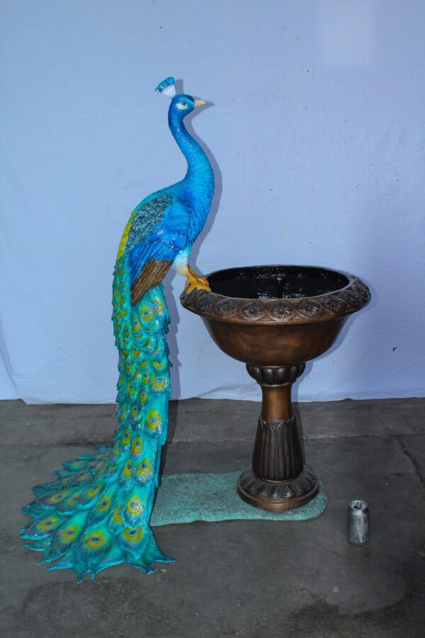 Bronze Peacock Fountain Sculpture with Decorative Bowl - Image 12