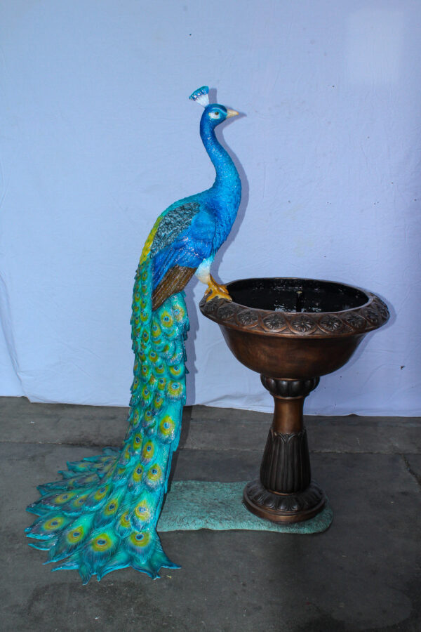 Bronze Peacock Fountain Sculpture with Decorative Bowl - Image 3