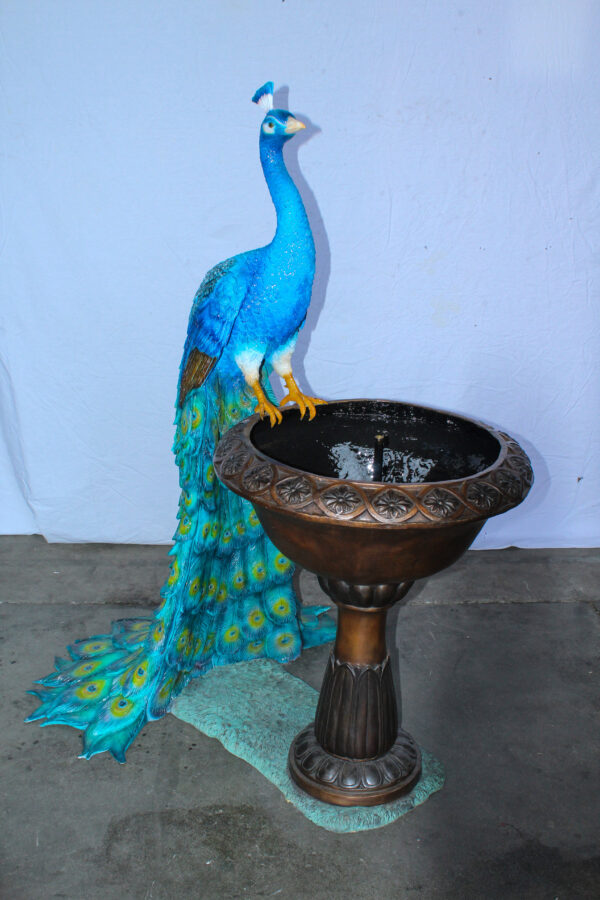 Bronze Peacock Fountain Sculpture with Decorative Bowl - Image 4