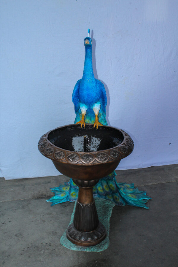 Bronze Peacock Fountain Sculpture with Decorative Bowl - Image 5
