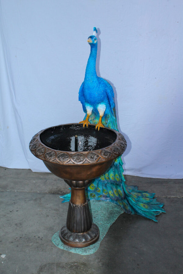Bronze Peacock Fountain Sculpture with Decorative Bowl - Image 6