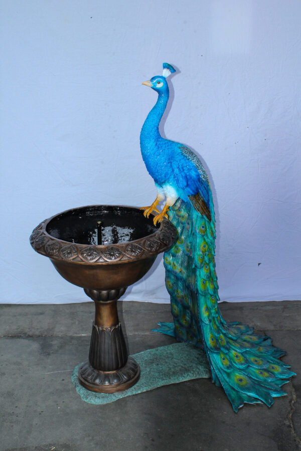 Bronze Peacock Fountain Sculpture with Decorative Bowl - Image 7