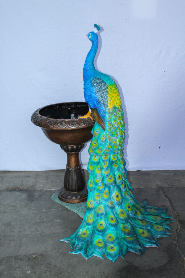 Bronze Peacock Fountain Sculpture with Decorative Bowl - Image 8