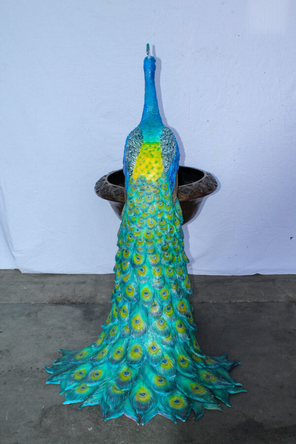 Bronze Peacock Fountain Sculpture with Decorative Bowl - Image 9