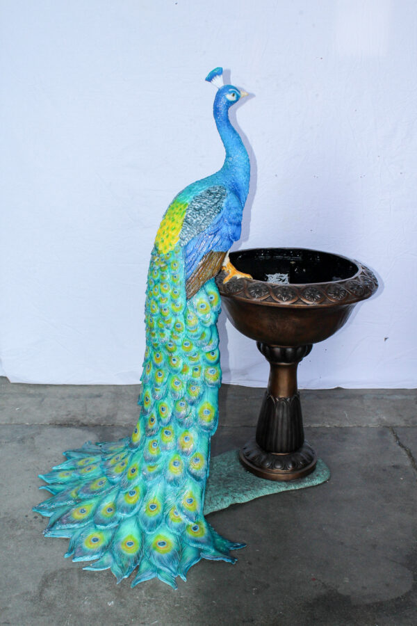 Bronze Peacock Fountain Sculpture with Decorative Bowl - Image 10