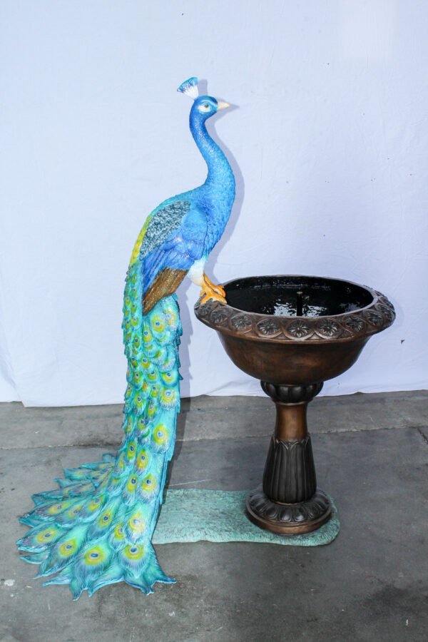 Bronze Peacock Fountain Sculpture with Decorative Bowl - Image 11