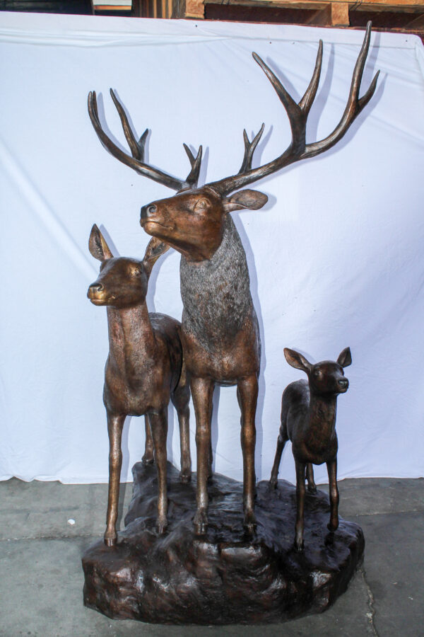 Life Size Bronze Deer Family Sculpture for Outdoor Display 48" x 50" x 81"H - Image 3