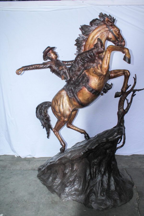 Life Size Bronze Cowboy on Rearing Horse Western Statue 60" x 37" x 81"H - Image 2