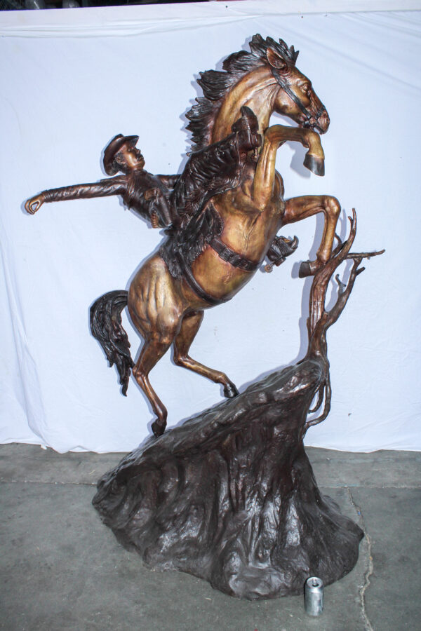 Life Size Bronze Cowboy on Rearing Horse Western Statue 60" x 37" x 81"H - Image 3