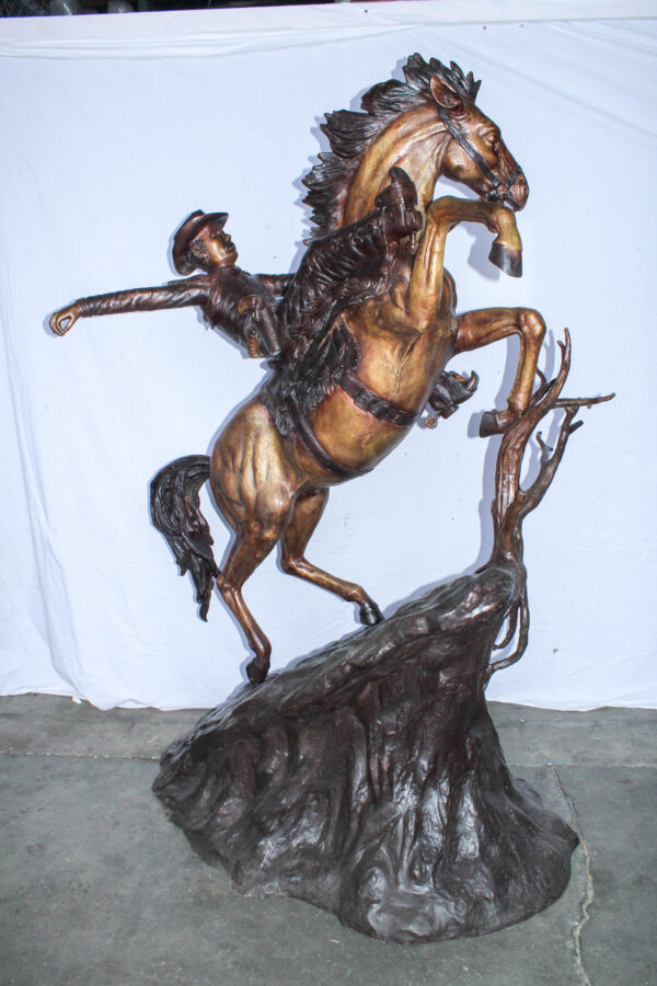 Life Size Bronze Cowboy on Rearing Horse Western Statue 60" x 37" x 81"H - Image 4