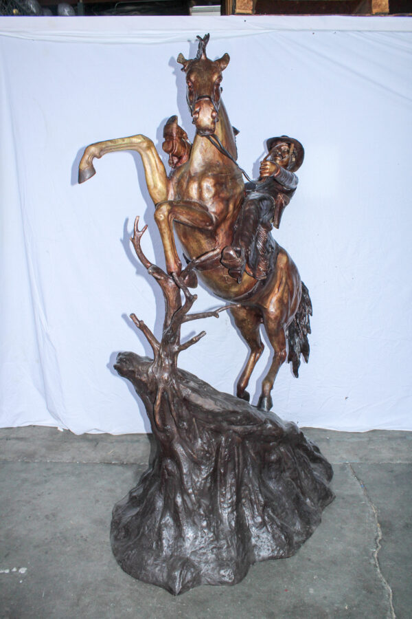 Life Size Bronze Cowboy on Rearing Horse Western Statue 60" x 37" x 81"H - Image 6
