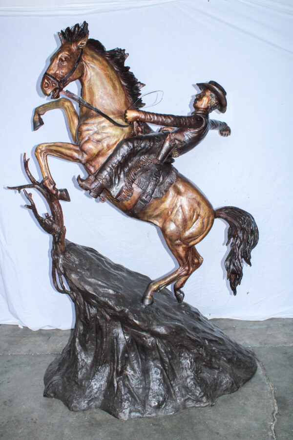Life Size Bronze Cowboy on Rearing Horse Western Statue 60" x 37" x 81"H - Image 7
